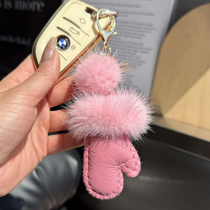 Real Mink Fur Glove & Boot Keychain Fluffy Pom Pom Bag Charm
