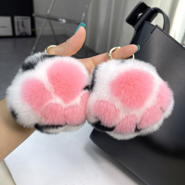 Luxury Real Rex Rabbit Fur Cat Paw Keychain Ultra-Plush Kitten Toe Beans Bag Charm Premium Car Key Ring Accessory