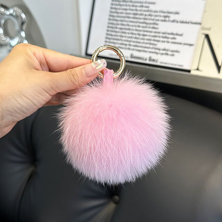Genuine Fox Fur Pom-Pom Keychain Luxury Fluffy Fur Ball Bag Charm
