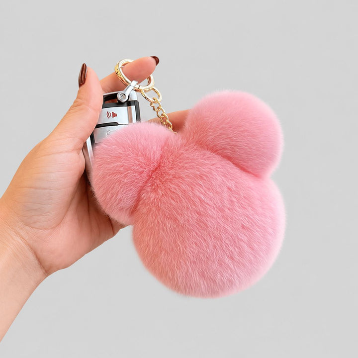 Real Rabbit Fur Bear Keychain Luxury Genuine Fur Pom Pom Bag Charm Key Ring Accessory