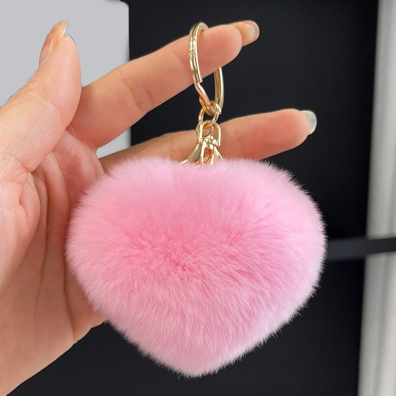 Real Rabbit Fur Heart Keychain Fluffy Plush Fur Pom Pom Bag Charm
