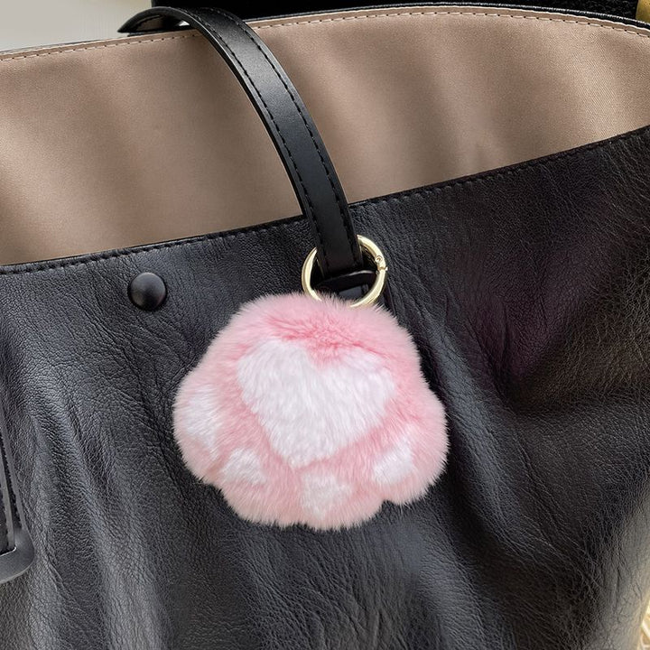 Cute Cat Paw Rabbit Fur Pom Pom Keychain Plush Handbag Purse Charm