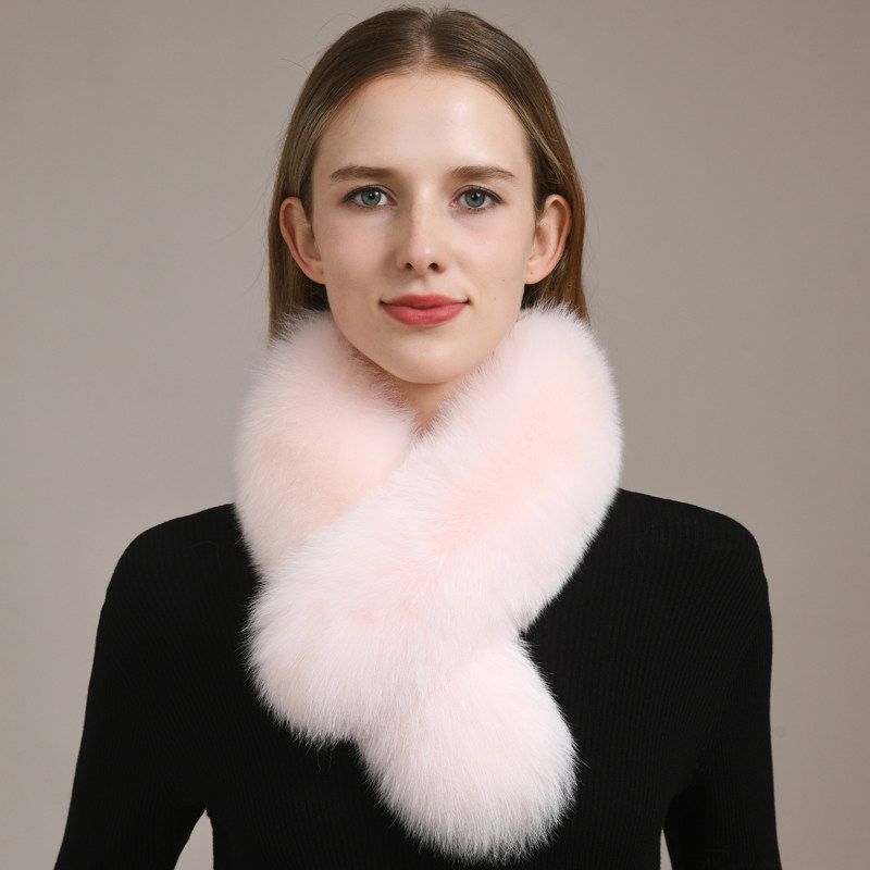 Women’s Real Fox Fur Cross-Over Scarf Genuine Plush Winter Fur Neck Warmer Collar