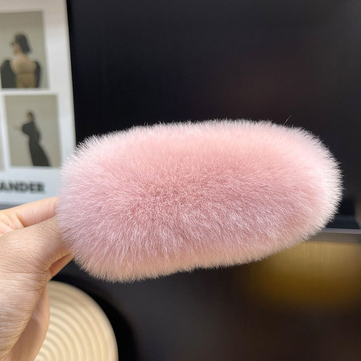 Soft Fluffy Oval Rabbit Fur Alligator Clip