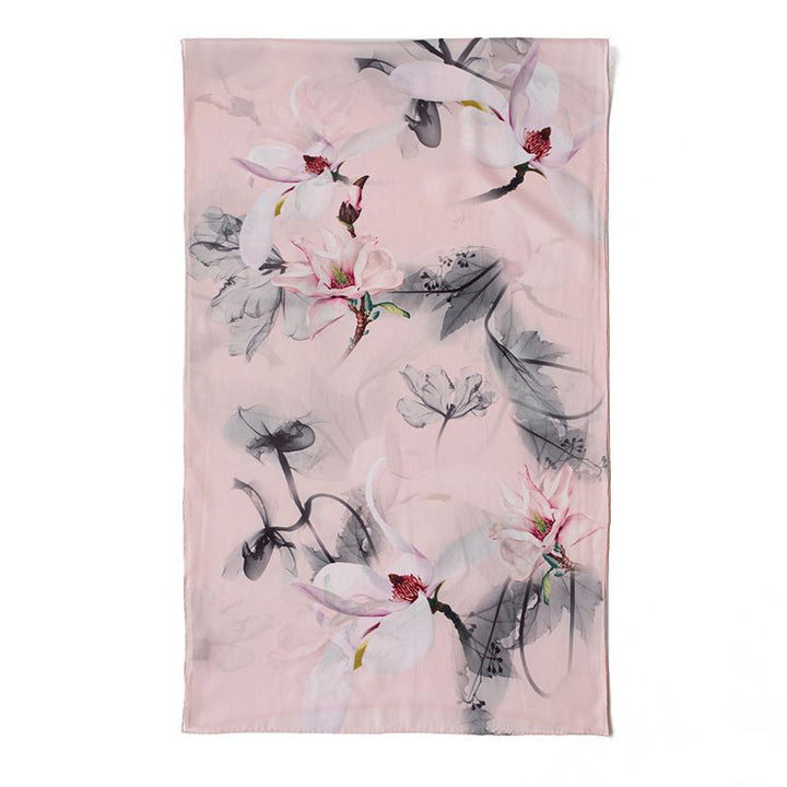 69" x 21" Womens Long Floral Printed Mulberry Silk Scarf Lightweight Luxury Wrap Neck Shawl