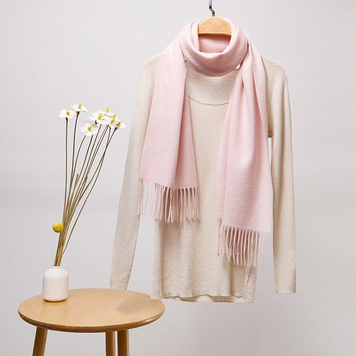 Basic Solid Color Long Cashmere Scarf with Tassels