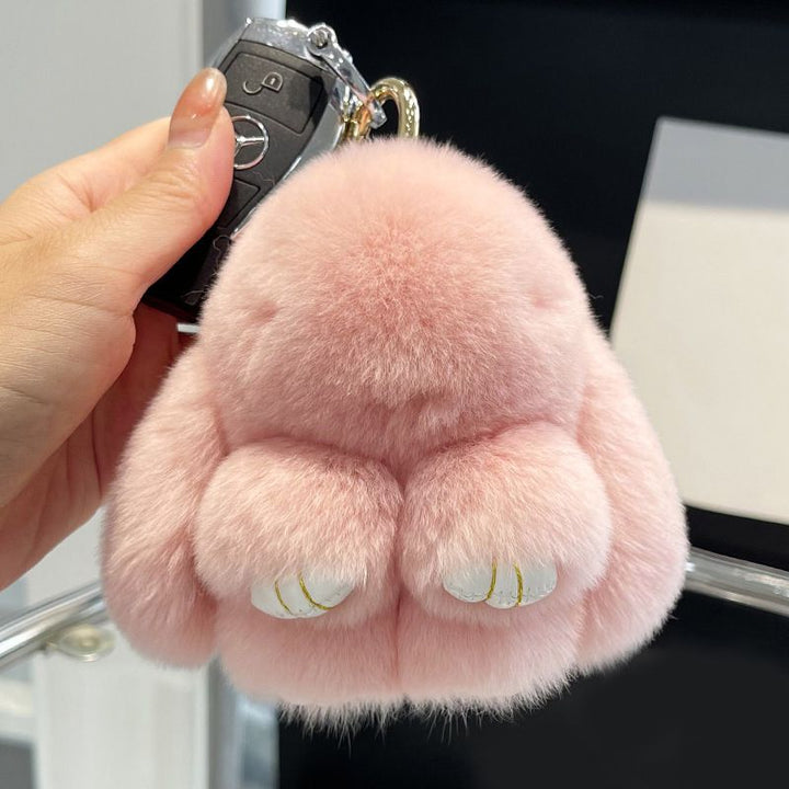 Real Rabbit Fur Bunny Keychain Fluffy Soft Plush Fur Bag Charm with Long Ears