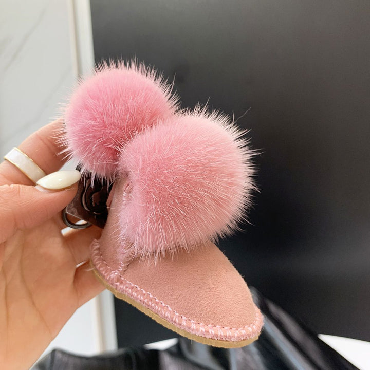 Real Mink Fur Glove & Boot Keychain Fluffy Pom Pom Bag Charm