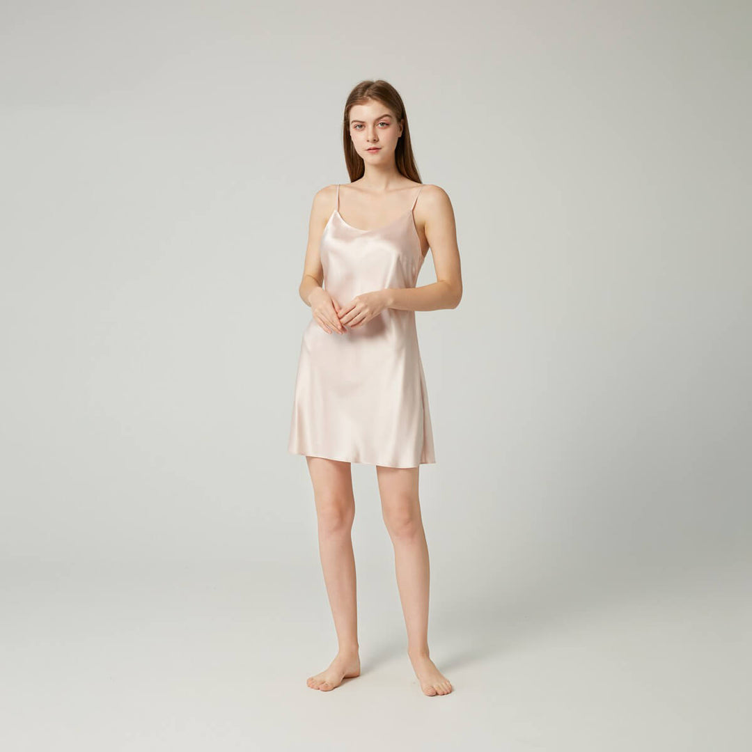 Double-Sided Silky Scoop Neckline Mulberry Silk Chemise for Women LSP005