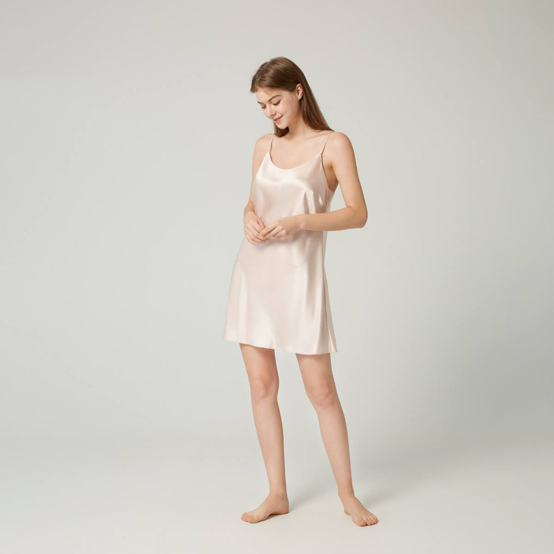 Double-Sided Silky Scoop Neckline Mulberry Silk Chemise for Women LSP005