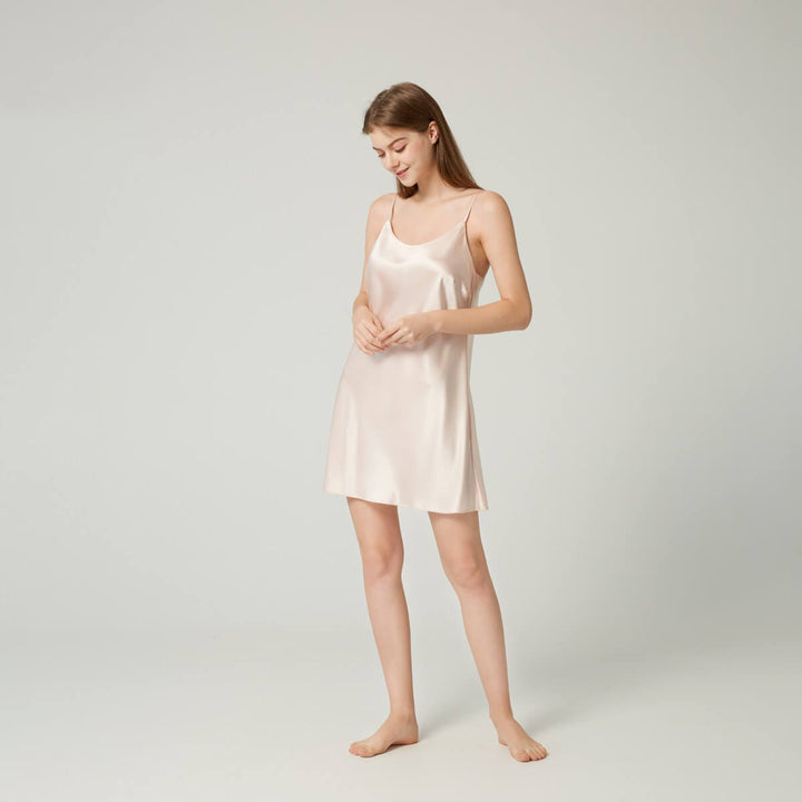 Double-Sided Silky Scoop Neckline Mulberry Silk Chemise for Women LSP005