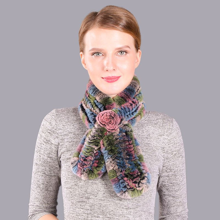 Soft Rabbit Fur Winter Wrap Scarf Stole with Rose Decoration