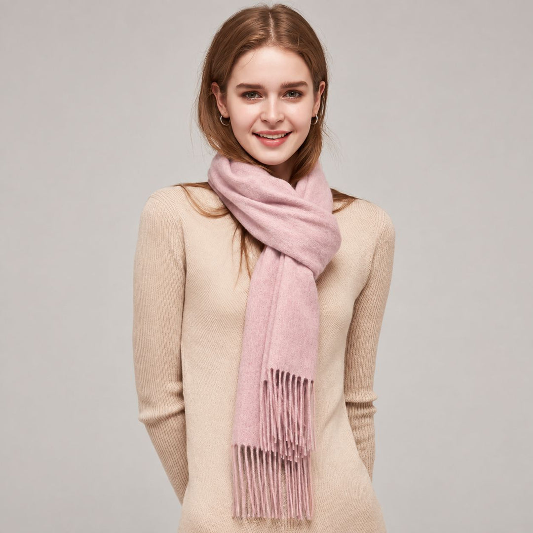Classic Long Cashmere Scarf with Tassels