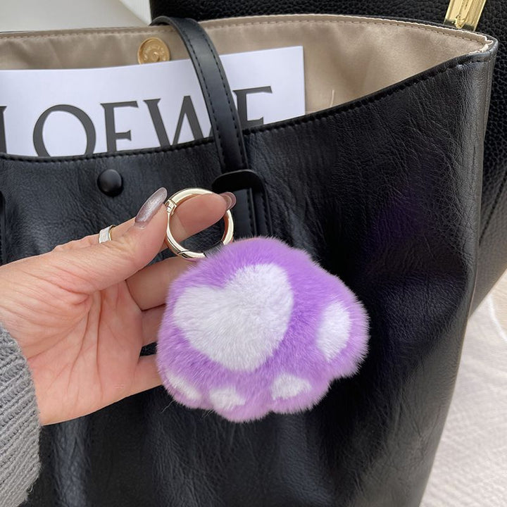 Cute Cat Paw Rabbit Fur Pom Pom Keychain Plush Handbag Purse Charm