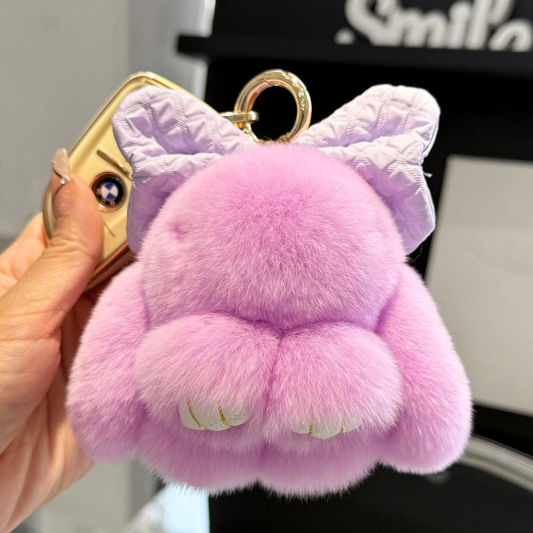 Real Rabbit Fur Cute Bunny and Bow Keychain Luxury Fur Bag Charm