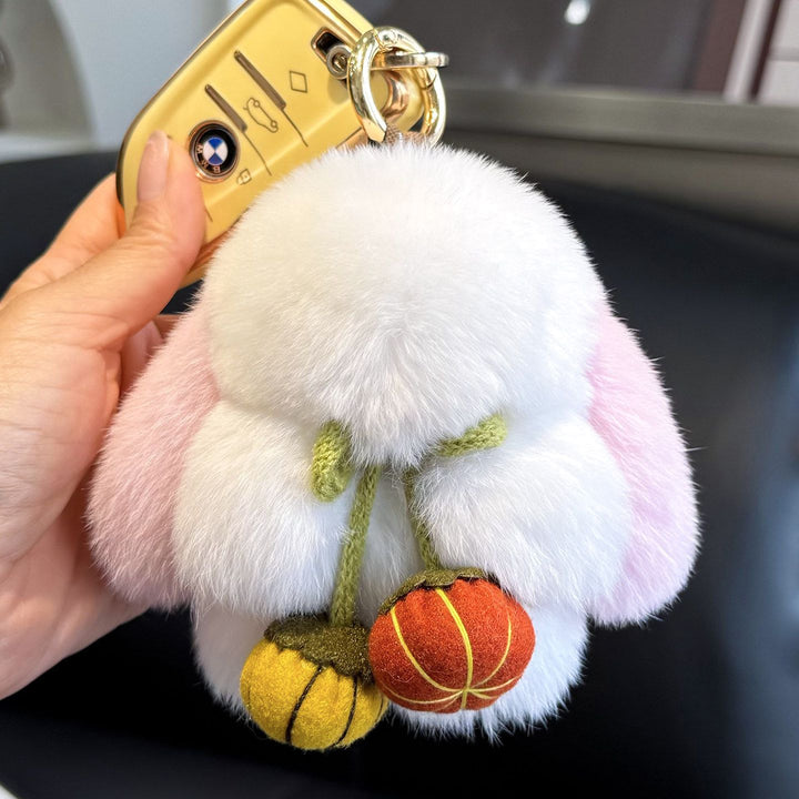 2026 Autumn New Halloween Pumpkin Rabbit Fur Bunny Keychain Soft Fluffy Bag  Car Accessory