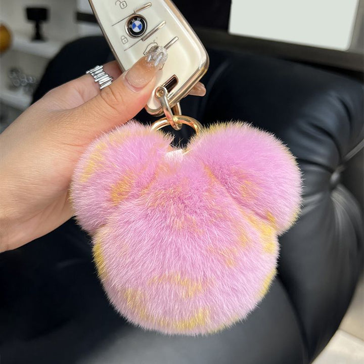 Real Rabbit Fur Bear Keychain Luxury Genuine Fur Pom Pom Bag Charm Key Ring Accessory