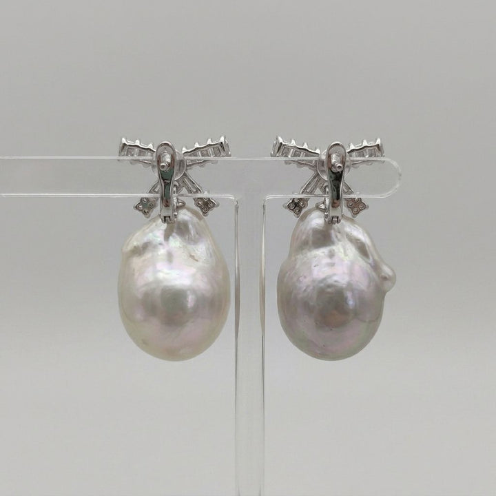 Large Baroque Pearl Ribbon Earrings Handmade Freshwater Pearl Jewelry for Bridal