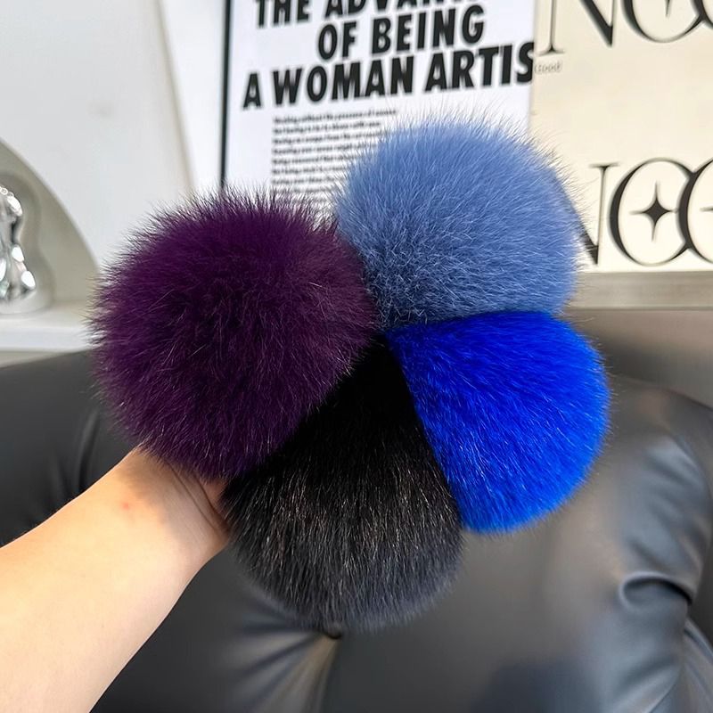 Genuine Fox Fur Pom-Pom Keychain Luxury Fluffy Fur Ball Bag Charm