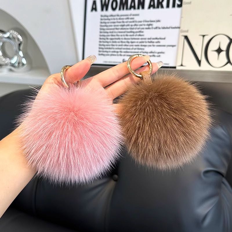 Genuine Fox Fur Pom-Pom Keychain Luxury Fluffy Fur Ball Bag Charm