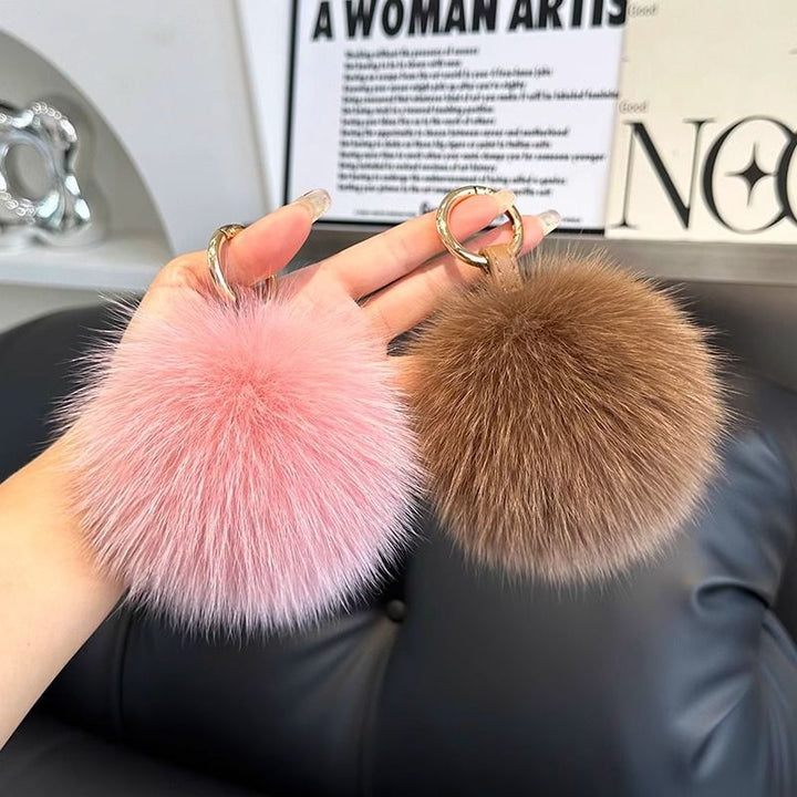 Genuine Fox Fur Pom-Pom Keychain Luxury Fluffy Fur Ball Bag Charm