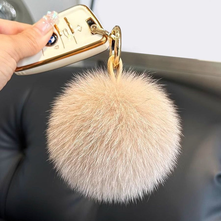Genuine Fox Fur Pom-Pom Keychain Luxury Fluffy Fur Ball Bag Charm