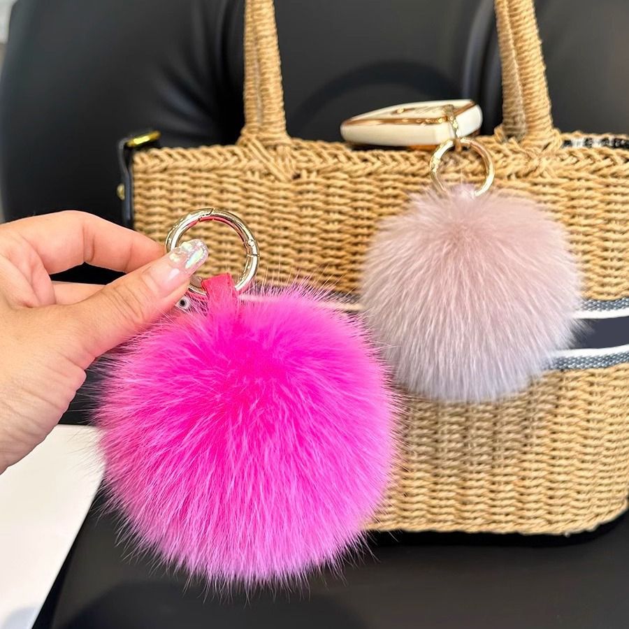 Genuine Fox Fur Pom-Pom Keychain Luxury Fluffy Fur Ball Bag Charm
