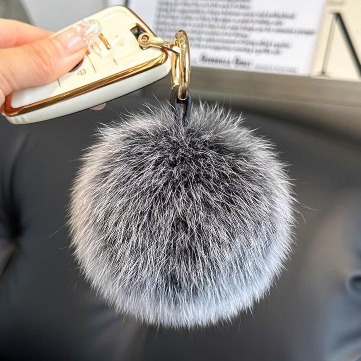 Genuine Fox Fur Pom-Pom Keychain Luxury Fluffy Fur Ball Bag Charm