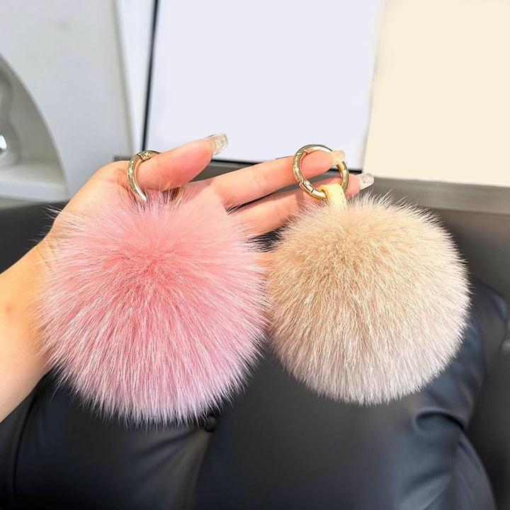 Genuine Fox Fur Pom-Pom Keychain Luxury Fluffy Fur Ball Bag Charm