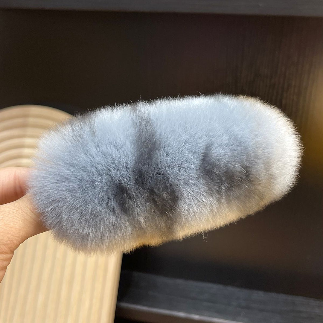 Soft Fluffy Oval Rabbit Fur Alligator Clip