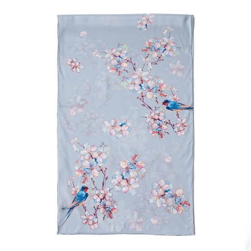 69" x 21" Womens Long Floral Printed Mulberry Silk Scarf Lightweight Luxury Wrap Neck Shawl