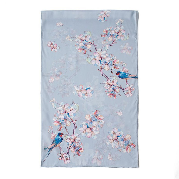 69" x 21" Womens Long Floral Printed Mulberry Silk Scarf Lightweight Luxury Wrap Neck Shawl