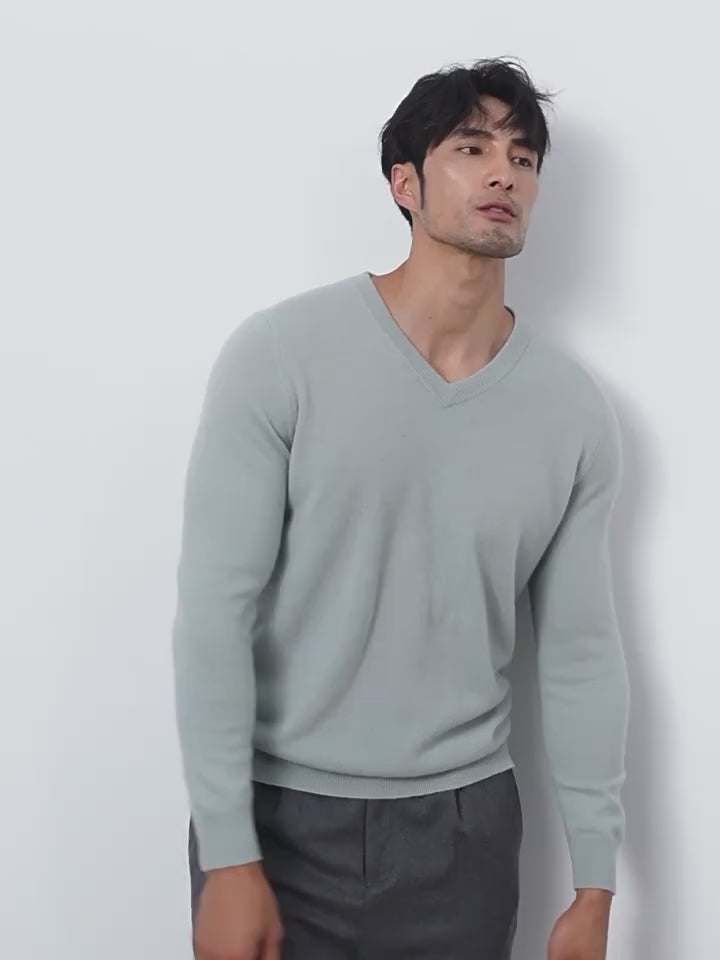 Men's Classic V-Neck 100% Cashmere Pullover Sweater