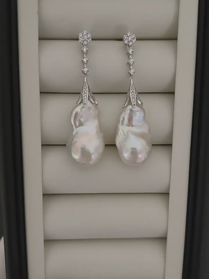 20mm Real Baroque Freshwater Pearl Drop Rhinestones Earrings