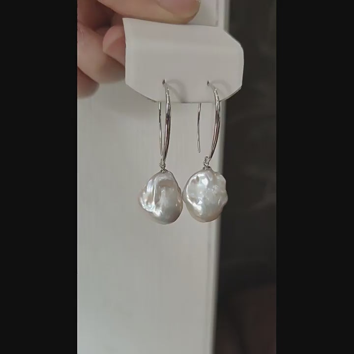 Baroque Pearl Drop Earrings Women Sterling Silver Hook Natural Freshwater Pearl Dangle Earrings