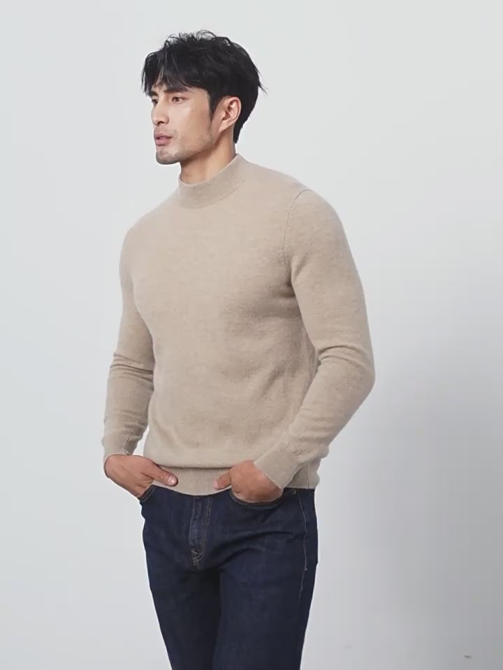 Men's Classic Mock Neck 100% Cashmere Pullover Sweater