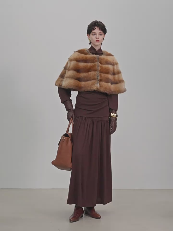 Genuine Mink Fur Shawl Wrap Capelet Stole Soft Warm Fur Shoulder Wrap for Women