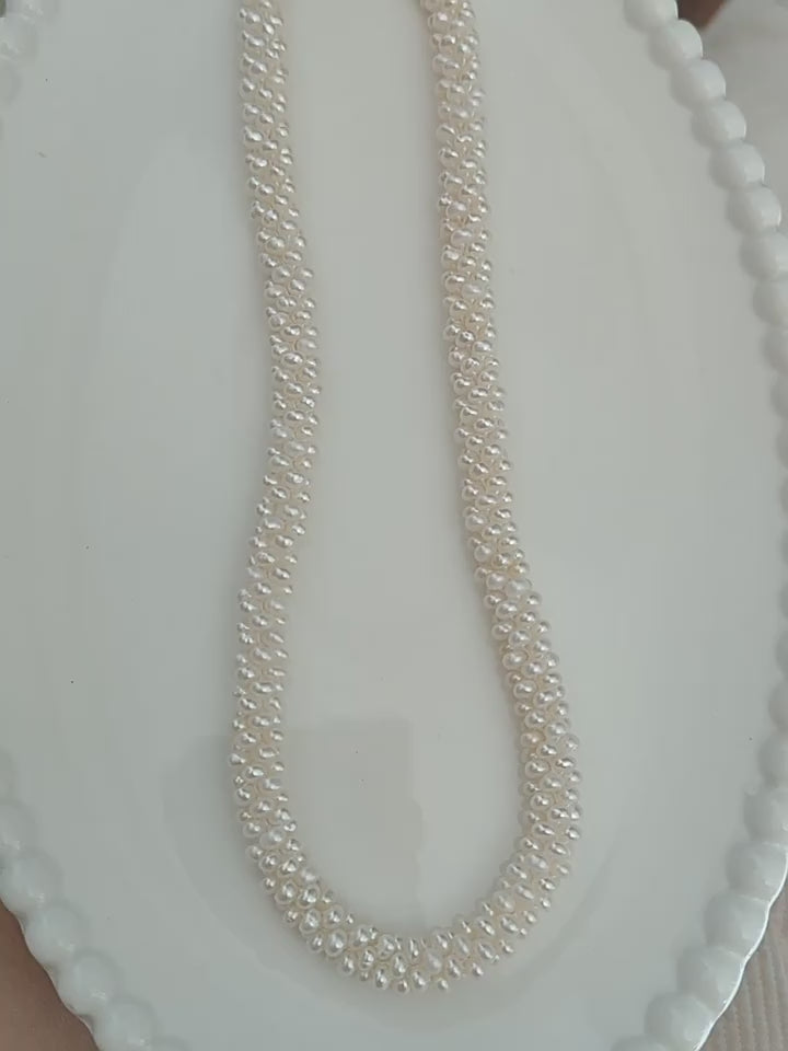 Real Freshwater Pearl Necklace Hand-Woven Multi-Strand Seed Pearl Choker