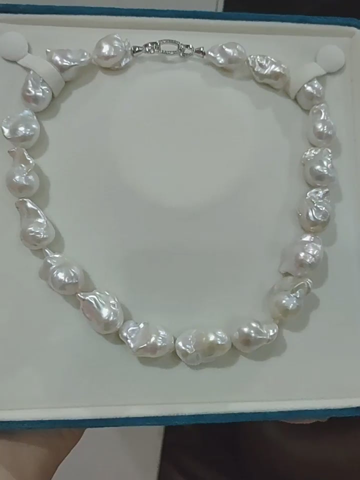 Natural Freshwater Baroque Pearl Necklace Large Irregular White Pearl Strand