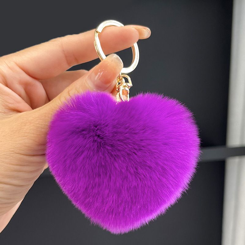 Real Rabbit Fur Heart Keychain Fluffy Plush Fur Pom Pom Bag Charm