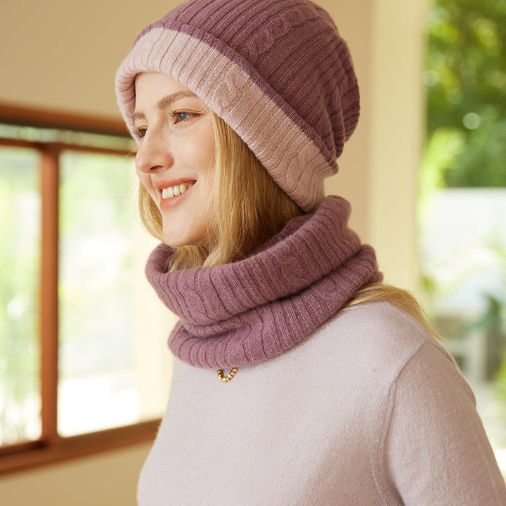 Cable Knit Cashmere Hat and Infinity Scarf Set