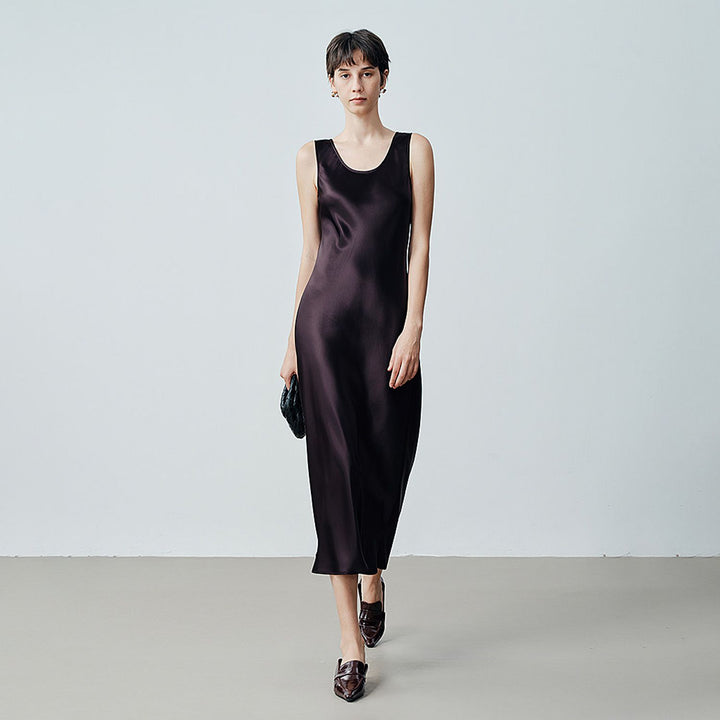 Scoop-Neck 100% Mulberry Silk Sleeveless Slip Dress