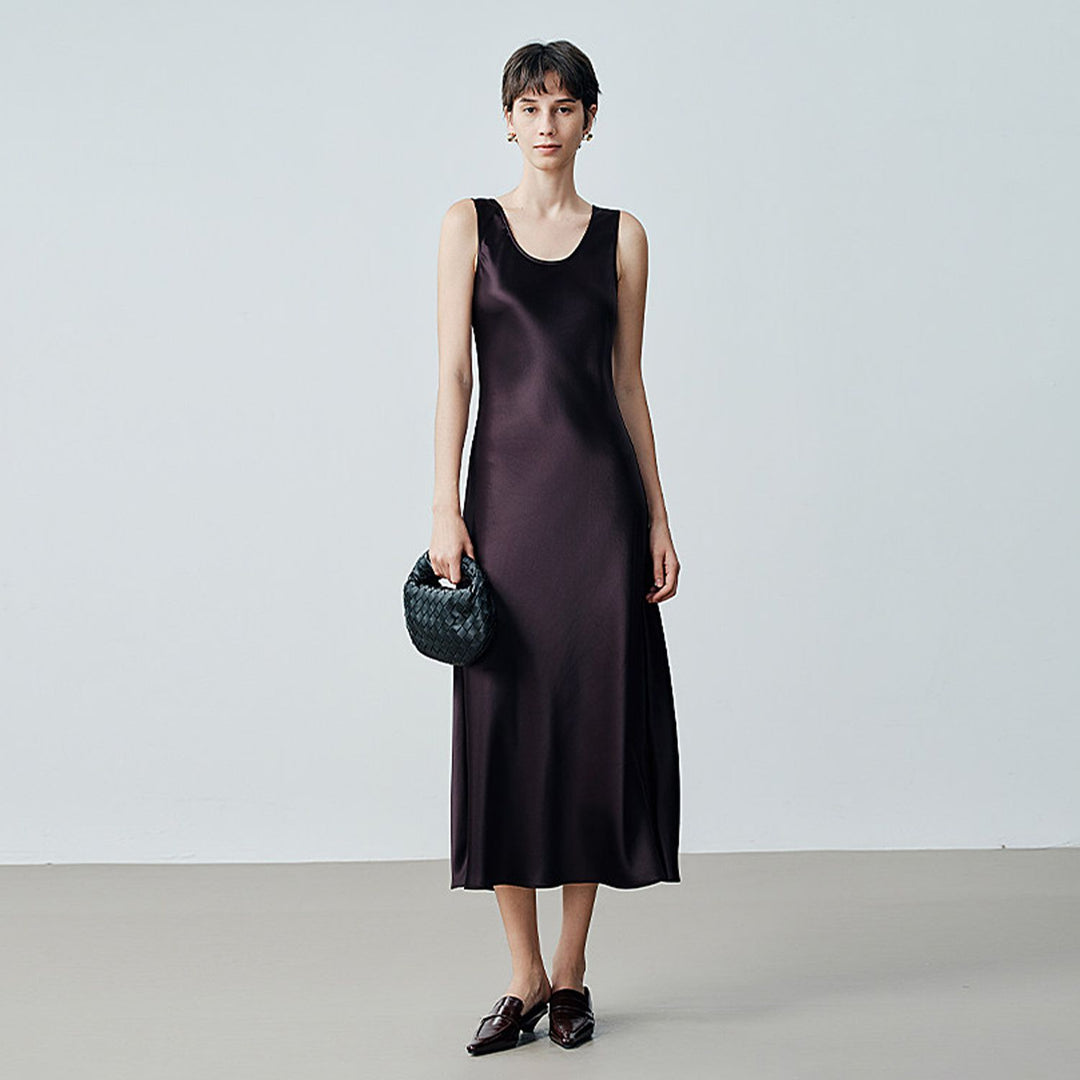 Scoop-Neck 100% Mulberry Silk Sleeveless Slip Dress