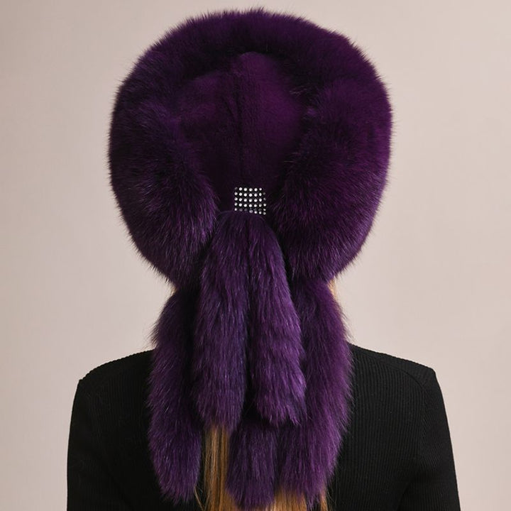 Soft Real Fox Fur Hat with Elegant Tails Women's Winter Fashion Cozy Full-Pelt Fur Beanie for Cold Weather