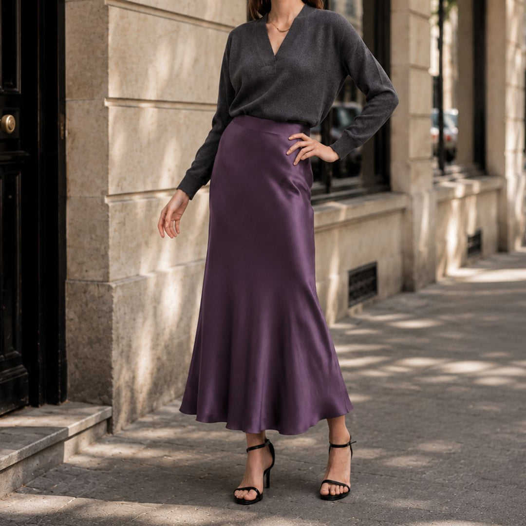 Women's 100% Mulberry Silk Maxi Slip Skirt Elegant High Waist Silk Bias Cut Long Skirt