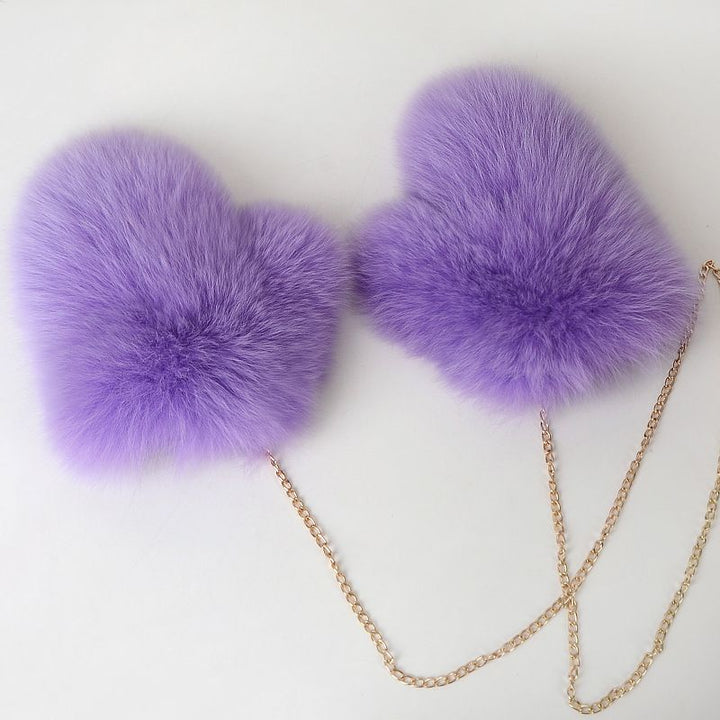 Luxury Real Fox Fur Mittens with Chain Strap Warm Winter Leather Fur Gloves for Women