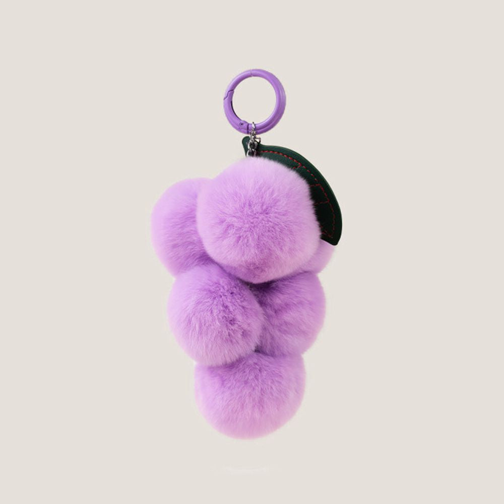 Fluffy Real Rex Rabbit Fur Grape Keychain Cute Fruit-Shaped Bag Charm