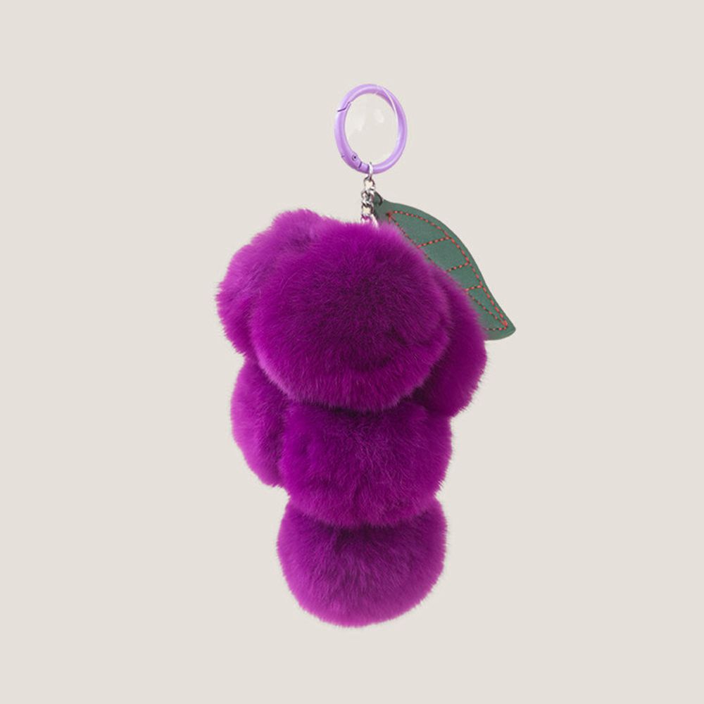 Fluffy Real Rex Rabbit Fur Grape Keychain Cute Fruit-Shaped Bag Charm
