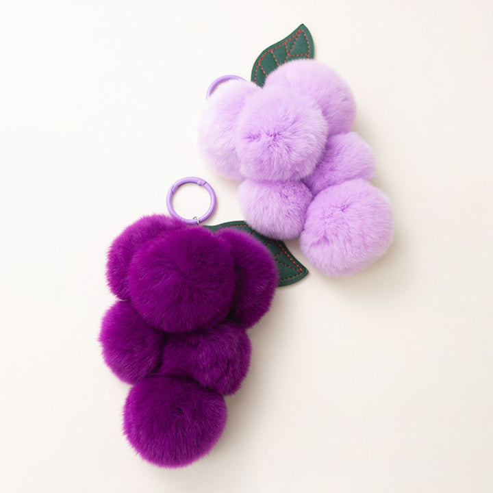 Fluffy Real Rex Rabbit Fur Grape Keychain Cute Fruit-Shaped Bag Charm