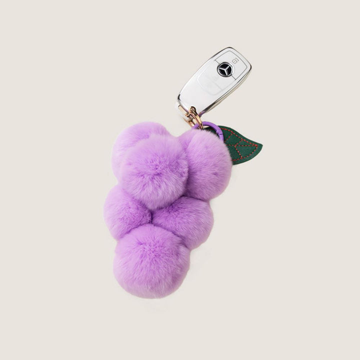 Fluffy Real Rex Rabbit Fur Grape Keychain Cute Fruit-Shaped Bag Charm